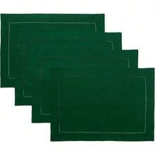 D'Moksha Homes Linen Placemats Set Of 4-100% Pure Linen Natural Placemats 14 X 19 Inch - Classic Hemstitch, Washable Natural Placemats For Christmas Decor, Holiday - 05 - Forest Green - View 2