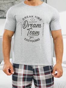 2pcs Men's Pajama Set, Round Neck T-Shirt And Pants - Multicolor - View 3