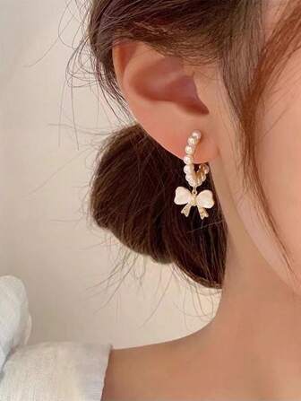 1 Pair Delicate Zirconia Earrings, Luxury Niche Design Quality Elegant Eardrops