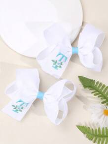 2 piezas Clips para el cabello con bordado floral lindo de 26 letras y lazo, accesorios para el cabello tipo pato para niñas, adecuados para decoración diaria - Multicolor - Ver 9