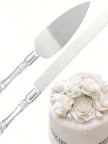 2Pcs/Set Wedding Cake Cutting Set, Including Stainless Steel Blade Cake Knife And Server, Silver Color With Acrylic Faux Crystal Handle, Perfect For Wedding, Bridal Shower, Anniversary, Housewarming And Birthday Gifts Christmas Gift Back To School