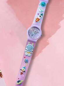 1pc/Set Astronaut Pattern Macaron Color Series Children's Watch, Colorful Plastic Strap, Boys Girls Student Watch Suitable For Birthday Gift, Halloween Gift, Singles Day - Purple - View 2