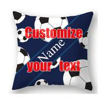 1 件定制个性化足球图案方形头枕垫，100% 涤纶编织现代印花拉链开合混合颜色 - 藏蓝色 - 查看 2