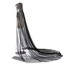1pc Vintage Solid Color Hooded Capelet Vampire Bride Cloak, Black/Red/White Women Shawl Poncho, Sheer Adult Witch Cosplay Cape With Tail For Halloween, Christmas - Black - View 5