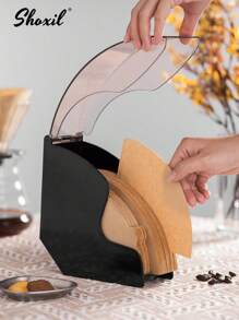 shoxil 1pc Coffee Filter Holder, Coffee Filter Storage With Dustproof Cover, Coffee Filter Paper Dispenser Rack, Coffee Filter Box For Coffee Shop, Home, Office, Capacity Of 200pcs V-Shaped And Cone Coffee Filters