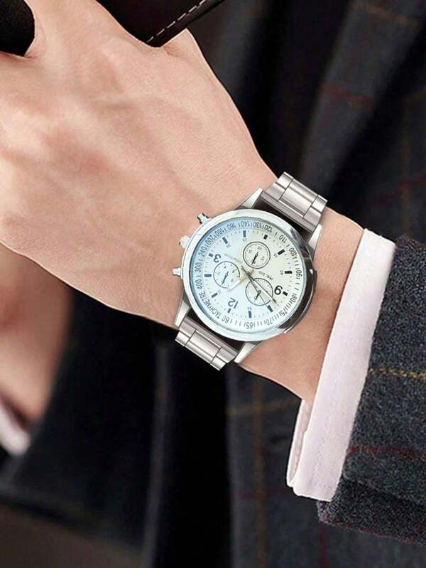 Iridescent Gloss Blue Steel Strap Men's Watch, Men's Mechanical Quartz Watch, Holiday Birthday Gift For Men, Business & Fashion Casual Unisex Wrist Watch