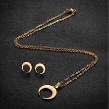 Set de 3 piezas de joyería de acero inoxidable dorado - Colgante geométrico con luna y media luna a juego, con collar y pendientes - Perfecto para usar de forma casual o en boda, joyería de boda