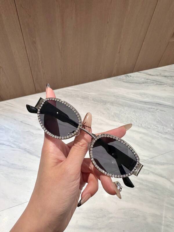 1 par de gafas de mujer de cristal ovaladas con incrustaciones de estilo vintage, adecuadas para ciclismo al aire libre, conducción, pesca, decorativas para el verano, la playa, actividades al aire libre y viajes