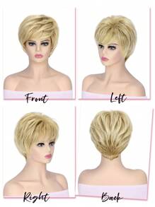 耐热短款精灵假发，带预切刘海 | 无胶玫瑰网帽 | 凌乱金色合成假发，适合日常和派对 | 敏感肌肤友好型