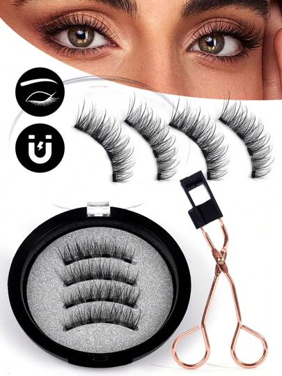 MAGEFY 1副可重复使用的磁性卡通假睫毛套装，配有磁性夹子，自然逼真，一体式设计，方便携带。圆形磁铁确保全天佩戴舒适。3D自然尖头卡通睫毛，轻盈柔软，假睫毛条，卡通尖尾设计，磁性睫毛，加长睫毛角，宛如貂毛，适合派对或作为送给女性/女孩的礼物。超轻睫毛套装