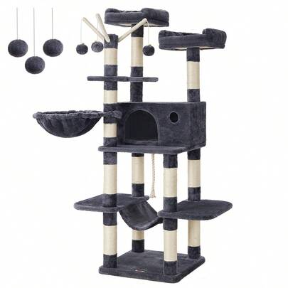  Feandrea Árbol para Gatos, Torre para Gatos, XXL, con 2 Plataformas, 164 cm, Gris Claro