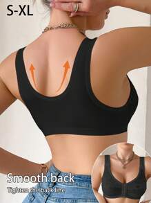 Women's Wireless Front Closure Lace Patchwork Comfort Bra - Black - View 8