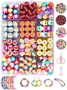 Polymer Clay Beads Bracelet Making Kit With Rope Loose Spacer Beads DIY Arts Friendship Crafts Gifts For Jewelry Making Kit Bracelets Necklace Earring Random Style