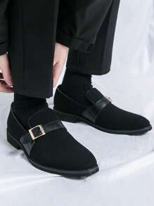 Luxury Men Leather Penny Loafers, Casual Straw Woven-Style Slip-On Flat Shoes With Convenient Elastic Band, Formal Shoes For Daily Wear, Wedding, Banquet, Office, Business Occasions In Spring And Autumn