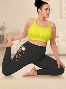 Leggings Plus Size con tasche per donne, vita alta opachi con controllo addominale, leggings sportivi Plus Size vita alta, leggings fitness running con tasche, stampa leopardata sulle tasche
