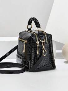 Fashionable Shiny Leather Pillow Bag Large Capacity Women Elegant Handbag Shoulder Crossbody