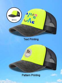 1 Gorra con malla tipo camionero unisex con texto/logotipo personalizado y bloque de color de esponja lavada, gorra de béisbol para parejas, gorra de béisbol personalizada de serie colorida, visera transpirable para uso al aire libre, adecuada para la vida diaria, playa, viaje, senderismo, primavera y verano