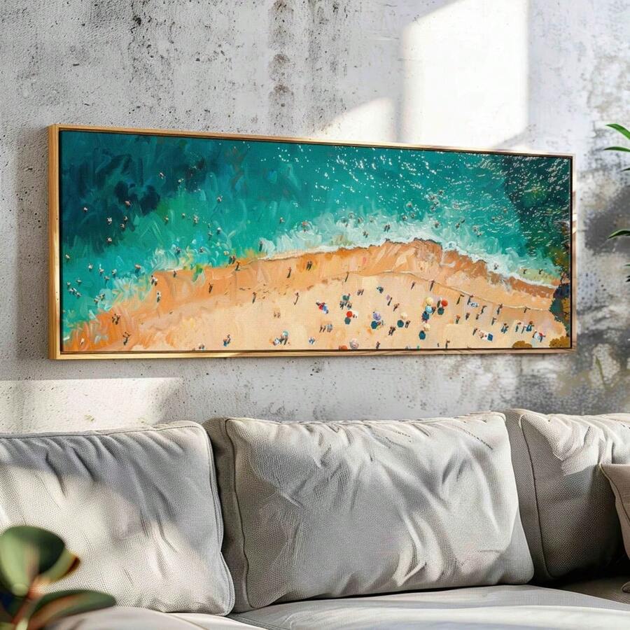现代海滩风景帆布艺术印刷品 - 大型无框墙面装饰，适用于客厅、卧室、宿舍 - 经典风格油画海报 - A - 查看 1
