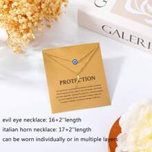 1pc Elegant Blue Evil Eye Amulet Pendant Necklace, Women's Spiritual Protection Jewelry, Gold Plated - Multicolor - View 6