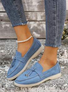 New Slip-On Loafers, Soft Moccasin Shoes With Metal Pendant, Casual Commuter & Travel Shoes, Suitable For Mothers - Baby Blue - View 4