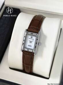 Pablo Raez 1pc Silver Gorgeous Watch Vintage Women Dress Watch Stainless Steel IPS Plated Rectangle Square Case Elegant Top Brand New Design Dress Quartz Retro Watch For Lady Fahionable