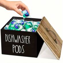 1 pieza Caja de almacenamiento para cápsulas de detergente para lavavajillas con estilo rústico, organizador para cápsulas y pastillas de detergente que ahorra espacio, adecuado para la lavandería, el baño y la organización del hogar