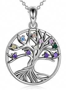 1pc Fashion Simple Life Tree With Rhinestone Hollow Circle Pendant Necklace For Women