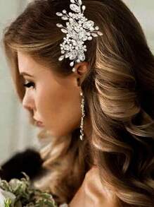 1 件水晶头饰发饰，适合派对、婚礼、新娘、女士和女孩（银色/金色） - 銀色 - 查看 2