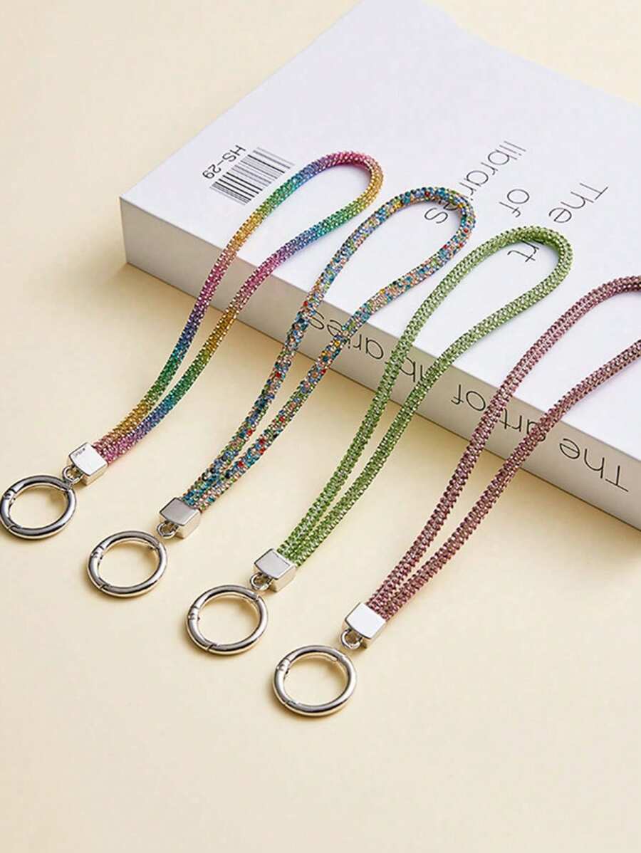 1 件全水钻手机挂绳，配有水钻吊坠、钥匙扣和钥匙圈手机带 - 彩色 - 查看 1