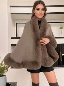 1 chiếc áo choàng Poncho dệt kim Acrylic giả cổ lông chồn màu trơn, phong cách cổ điển thanh lịch phù hợp với váy sườn xám hoặc váy dạ hội, áo khoác cardigan dệt kim ngắn cho mùa thu/đông - Nhiều màu - Xem 8