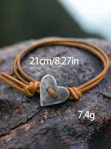 سوار زوجين من الجلد والمعدن بشكل قلب مفرغ ديكوري كلاسيكي وبوهيمي، قطعة واحدة مناسبة ليوم الحب، المناسبات، الأعياد،عيد الأم، الهدايا - بني - مشاهدة 3