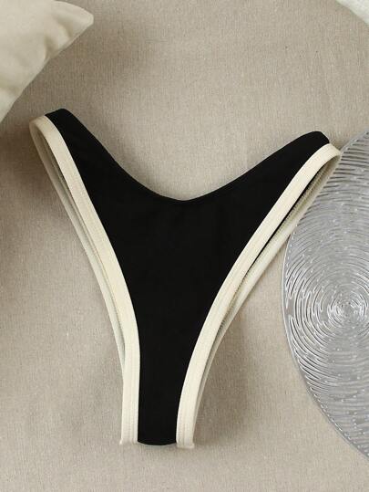 New Women's Fashion Casual Bandeau Bikini Bottom, Black & White Patchwork, Suitable For Beach, Vacation, Party, Date Summer