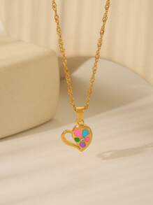 1pc Fashion Stainless Steel 18K Gold Plated Colorful Enamel Lucky Charm Necklace Pendant, Includes Evil Eye, Moneybag & Heart Designs, Meaningful Accessory For Women Daily/Occasions