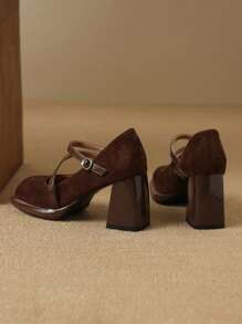 French Retro Black Pointed Toe Mary Jane Shoes, Chunky Heel High Heels, Chic Footwear, 2025 Spring New Arrivals