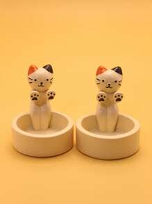 1pc Cute Decorative Resin Tabletop Figurine Candle Holder Cat Shape