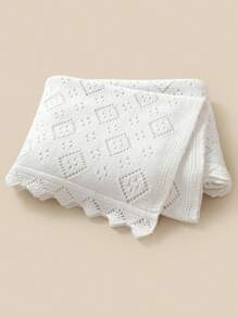 1 pieza Manta de bebé de punto con dobladillo con volantes, linda, para todas las estaciones - Blanco - Ver 1