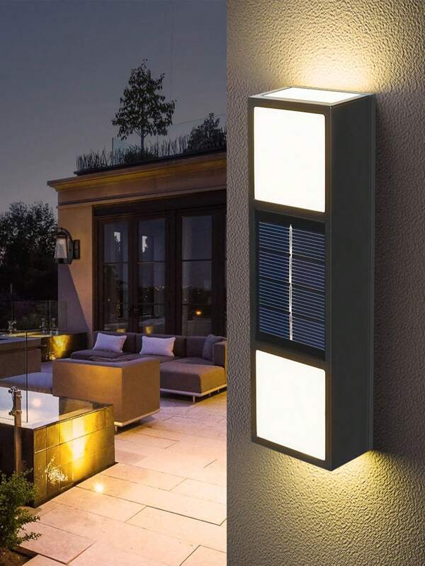 2 peças novas luminárias de parede solares retangulares à prova d'água para áreas externas, 6 luzes solares de LED para paisagens, IP65 à prova d'água, 3000 lúmens, ideal para jardim, pátio, cerca e quintal, luminária de parede perfeita para casa