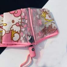 Sanrio 1 PIEZA Paraguas plegable transparente con diseño de dibujos animados lindos de Sanrio - 8 varillas, paraguas de viaje resistente al viento, fácil de abrir, compacto, con armazón de fibra resistente y toldo impermeable - Mochila, billetera, paraguas portátil de viaje
