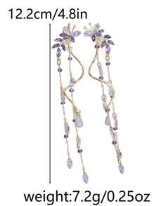 2pcs Butterfly Design Zirconia Tassel Earrings, Fashion Delicate Purple Earrings Suitable For Women Everyday Wear, Suitable For Vacation, Party, Jewelry Gift - Màu tím - Xem 5
