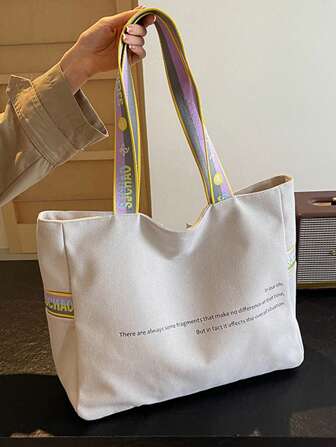 Große Kapazität Buchstaben-Muster Lässig Segeltuch Tragetasche, einfacher koreanischer Stil Umhängetasche