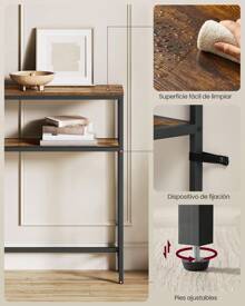 VASAGLE Mesa de Consola, Mesa Auxiliar Estrecha, 20 x 80 x 80 cm, Mesa de Entrada Moderna con 2 Estantes, para Sala de Estar, Dormitorio, Gris Carbón y Negro Tinta/Marrón Rústico y Negro Tinta/Greige Mélange y Negro Tinta/Blanco Mármol y Negro Tinta - Marrón - Ver 7