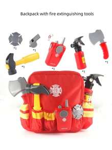 Set antincendio per bambini e bambine, con estintore riempibile d'acqua e attrezzatura da pompiere, tuta antincendio, strumenti antincendio, zaino antincendio, gilet da ingegnere con accessori abbinati. Adatto per uso all'aperto, in casa, per spettacoli teatrali, giochi di ruolo sulla spiaggia e in acqua, feste di Carnevale, costumi e giocattoli