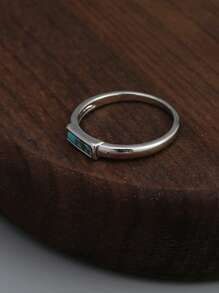 Normcore Style Narrow Ring Silver Plated Inlaid Turquoise Match Daily Outfits Suitable For Men And Women Multi Sizes To Choose - Silver - View 5