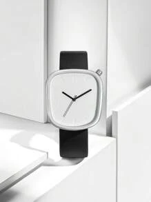 Đồng hồ đeo tay da thường ngày TOMI 1 chiếc dành cho nam chạy bằng pin khô Pebble Minimalist không có thang đo, thích hợp cho công việc, cuộc sống hàng ngày, những dịp quan trọng, quà tặng sinh nhật - màu đen - Xem 3