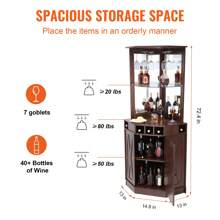 KFFKFF Corner Industrial Bar Cabinet, Wine Table For Liquor & Glasses, Sideboard Buffet Cabinet With Glass Holder, Freestanding Farmhouse Wood Coffee Bar Cabinet For Living Room, Home Bar, Black Walnut
