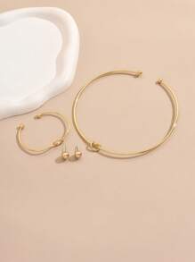 4 pièces/Set de bijoux élégants et minimalistes comprenant boucles d'oreilles, bracelet et collier pour femmes