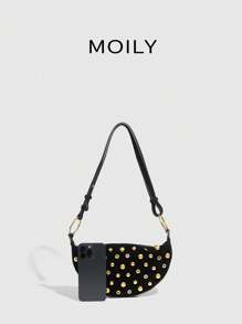 Punk Street Style Rivet Adjustable Strap Women's Crossbody Saddle Bag - Black - View 5