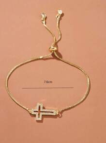 Cubic Zirconia Cross Decor Bracelet, Minimalist And Fashionable