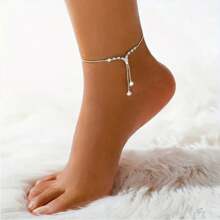 1pc Elegant Simple Style Silvery Plated Copper Anklet With Rhinestone Tassel Chain, Fashionable Claw Chain For Women, Perfect For Party, Wedding, Vacation, Beach - Holiday Theme Jewelry, Materials, Rhinestone - Anklet - View 5
