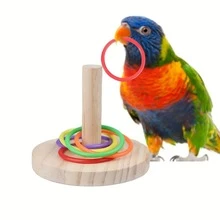 1pc Parrot Wooden Interactive Toy Set: Wooden Round Shape With 5 Interactive Rings, Suitable For Bird Intelligence, Chewing And Training Toys